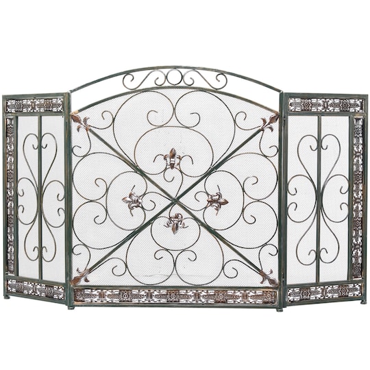 52" Green Metal Fireplace Screen